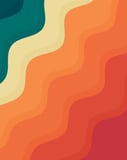 Retro wave watch face featuring teal, orange, and red wavy patterns in a bold abstract style