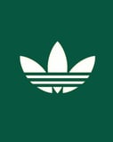 Adidas Trefoil logo in cream on a forest green background