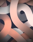 Apple-inspired watch face featuring soft peach and grey ribbon flows on a dark background