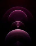 Apple-inspired watch face featuring glowing purple gradient domes on a black background