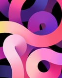 Apple-inspired watch face featuring abstract flowing ribbons in pink, purple, and yellow gradients