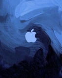 Apple-inspired watch face featuring the iconic logo on a swirling blue background