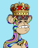 Illustration of a crowned ape with heart-shaped sunglasses and colorful psychedelic fur, featured on a watch face.