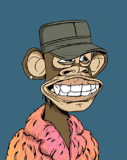 Illustration of an ape wearing a pink fur coat and a green casual cap with a confident grin, featured on a watch face.