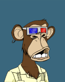 Illustration of an ape wearing 3D glasses, a hoop earring, and a yellow shirt, featured on a watch face.