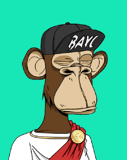 Illustration of an ape wearing a toga with a gold medallion and a BAYC cap, featured on a watch face.