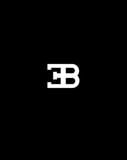 White Bugatti EB logo on a black background, featured on a watch face.