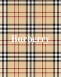 The iconic Burberry beige, red, black, and white tartan pattern with the Burberry logo, featured on a watch face.