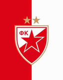 The Red Star Belgrade crest featuring a bold red star, gold accents, and two stars above, set against a red and white background, featured on a watch face.