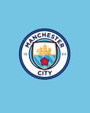 The Manchester City crest featuring a golden ship, red rose, and the year 1894, set against a sky-blue background, featured on a watch face.