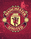 Manchester United football club crest with red and yellow accents, featured on a watch face