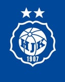 HJK Helsinki club logo with two stars and a blue background, featured on a watch face.