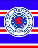 Rangers Football Club crest with a red lion on a blue, white, and red striped background, featured on a watch face