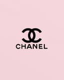 Coco Chanel interlocking "CC" logo on a soft pink background, displayed on a watch face