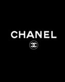 Coco Chanel logo with bold "Chanel" text and the interlocking "CC" emblem in black and white, displayed on a watch face
