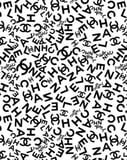 Coco Chanel typographic design featuring scattered "Chanel" text and "CC" logos in black on a white background, displayed on a watch face