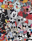 A colorful collage of Mickey and Minnie Mouse illustrations, blending classic and modern styles, featured on a watch face.