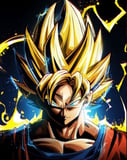 Illustration of Goku in his Super Saiyan form with golden hair, glowing energy, and a determined expression, featured on a watch face.