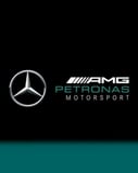 A watch face featuring the Mercedes-Benz logo, AMG branding, and Petronas Motorsport text on a black background with green accents.
