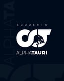 A watch face featuring the Scuderia AlphaTauri logo on a dark minimalist background.