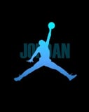 Jumpman silhouette in a blue gradient with "Jordan" text in the background, displayed on a black watch face.