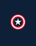 Captain America shield watch face displaying the iconic red, white, and blue shield with a star on a navy background.