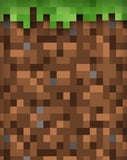 Pixelated Minecraft dirt block with grass on top, featured on a watch face.