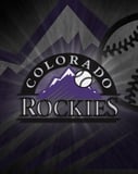 The Colorado Rockies logo with a purple mountain and baseball accents on a dynamic background, designed for a watch face.