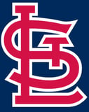 The St. Louis Cardinals interlocking "STL" logo in red and white on a navy blue background, designed for a watch face.