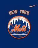 The New York Mets logo with a baseball cityscape design on a textured blue background, designed for a watch face.