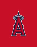Los Angeles Angels watch face featuring the team’s iconic "A" logo with a halo on a bold red background.