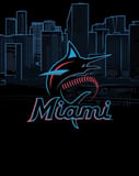 Miami Marlins watch face with the team’s logo and a neon-style Miami skyline in the background.