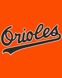 Baltimore Orioles watch face displaying the team’s iconic black script logo on a bold orange background.