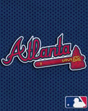 Atlanta Braves watch face displaying the team’s script logo and tomahawk design on a navy mesh background with the MLB logo.