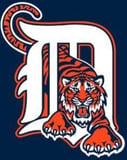 Detroit Tigers watch face displaying the team’s Old English "D" logo with a fierce tiger illustration on a navy background.