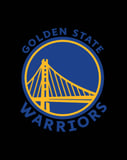 Golden State Warriors logo featuring the Bay Bridge in blue and gold, displayed on a watch face.