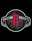 Houston Rockets logo with a red and black basketball-themed background, displayed on a watch face.