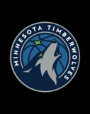 Minnesota Timberwolves logo with a howling wolf and a basketball-themed background in blue and green, displayed on a watch face.