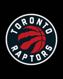 Toronto Raptors logo featuring a basketball with claw marks in red, black, and white, displayed on a watch face.