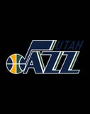 Utah Jazz logo featuring a basketball note design in navy, gold, and green, displayed on a watch face.