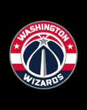 Washington Wizards logo featuring a basketball with star accents in red, white, and blue, displayed on a watch face.