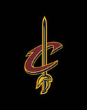Cleveland Cavaliers logo featuring a bold "C" with a sword in wine and gold, displayed on a watch face.