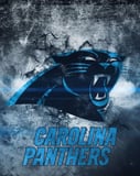 Carolina Panthers logo featuring a roaring black and blue panther head on a cracked, textured background, displayed on a watch face.