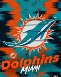 Miami Dolphins logo featuring a leaping aqua dolphin with an orange sunburst background, displayed on a watch face.