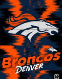 Denver Broncos watch face featuring the team’s logo on an orange and navy background with a digital-style texture.