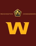 Washington Commanders watch face featuring the team’s gold “W” logo on a deep burgundy background with an emblem above.
