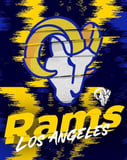 Los Angeles Rams watch face featuring the team’s ram head logo on a blue and gold patterned background.