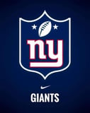 New York Giants logo with a bold blue shield design, featured on a watch face.
