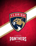 Florida Panthers logo with a red, white, and gold background, featured on a watch face.