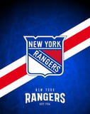 New York Rangers shield logo with a blue, red, and white background, featured on a watch face.